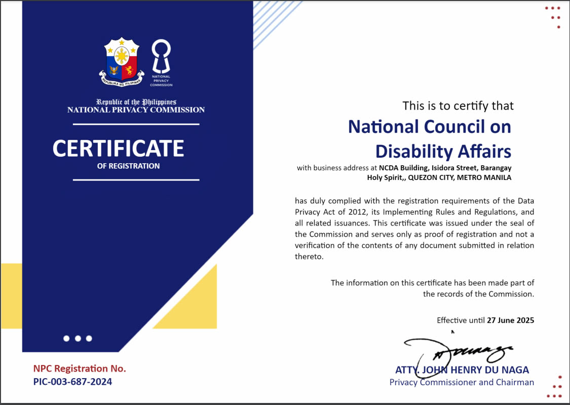 Certificate of Registration from the Philippine Government through the National Privacy Commission